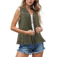 thumbnail image 2 of GEWSEY Women Tassel Vest 70s Hippie Cowgirl Western Suede Rivets Sleeveless Fringe Waistcoat Streetwear Outerwear (Army Green, M), 2 of 7