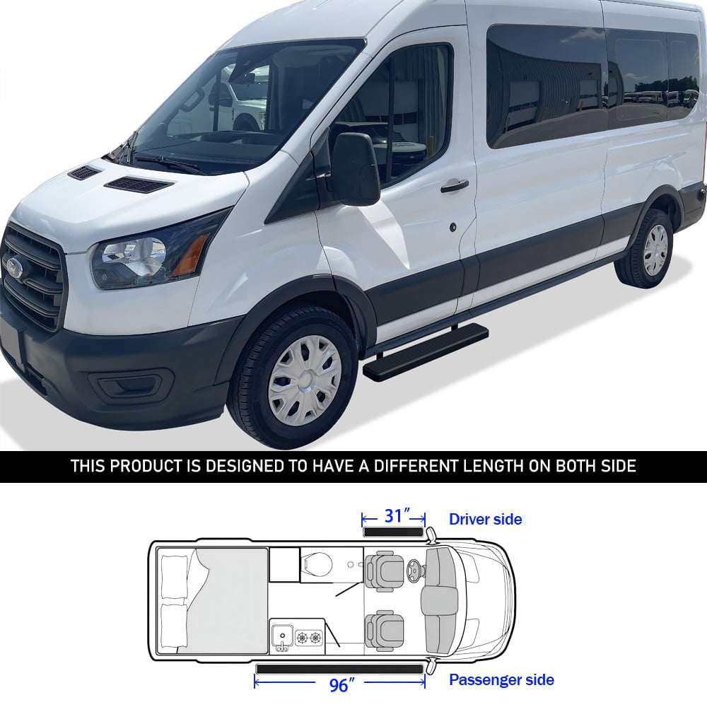 APS Running Boards 6 inches Matte Black Compatible with Ford Transit 2015-2025 Full Size Van 3-Door (Exclude 2022-2025 E-Transit) Stainless Steel (Nerf Bars Side Steps Side Bars)