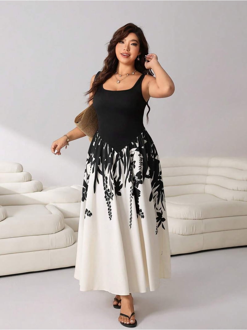 square neck a line maxi dress Lulus | Pink Floral Square Neck Maxi Dress | Womens | 3X (Available in 2X, 1X, XS, S, M, L, XL)