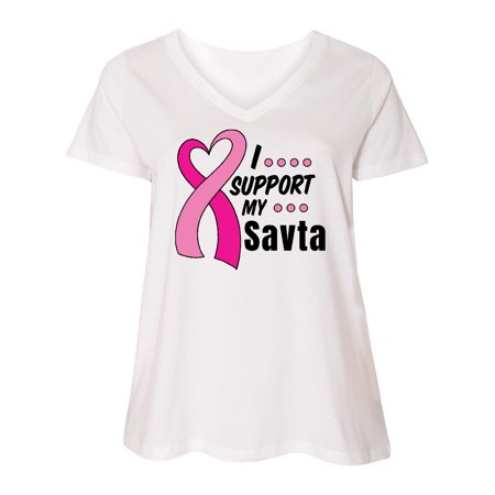 

Inktastic Breast Cancer Awareness I Support My Savta with Pink Ribbon Women s Plus Size V-Neck