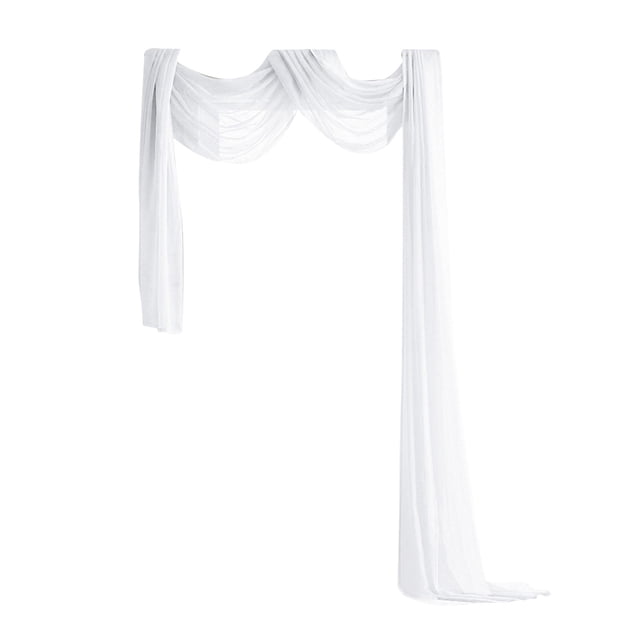 Voile Window Scarf for Decoration, Multifunction Sheer Curtain for Event Wedding Canopy Bed, Machine Washable Polyester Cotton Blend White