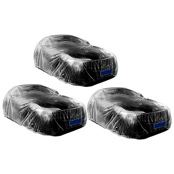 3Pack Universal Plastic Car Cover, Disposable Waterproof Dustproof Full with Covers,Plastic Car Cover Elastic Full W1G5