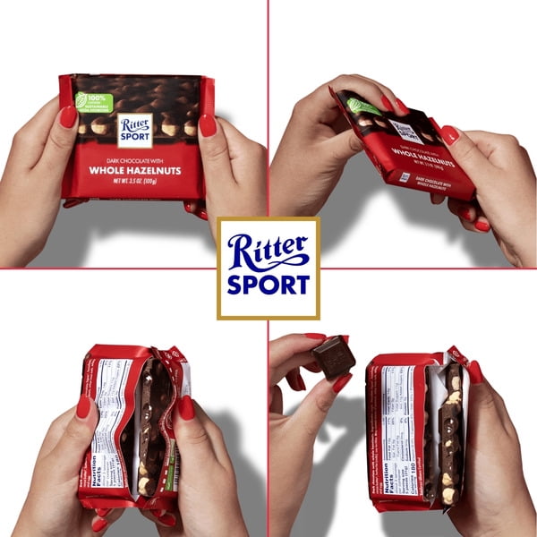 Ritter Sport Dark Chocolate Bar with Smooth German Marzipan Filling, 3.5 oz Bars, 6 Pack