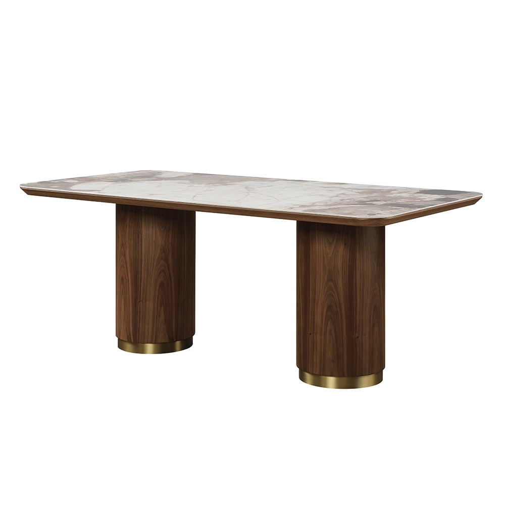 ACME Willene Contemporary Wood Dining Table with Ceramic Top in Walnut