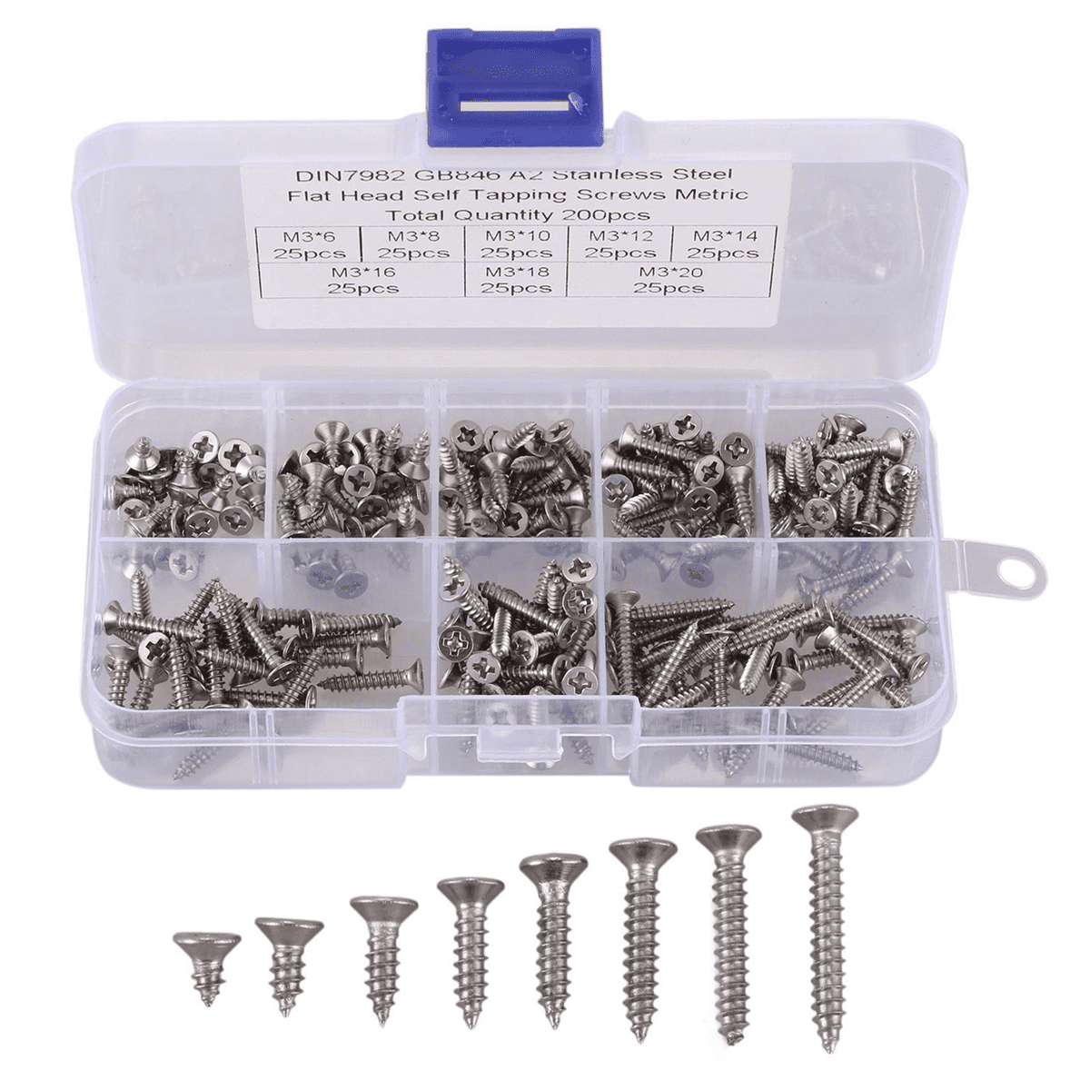 1000Pcs M3 Stainless Steel Flat Screws Kits High Strength Self-Tapping Screws Assortment Set for Wood Furniture