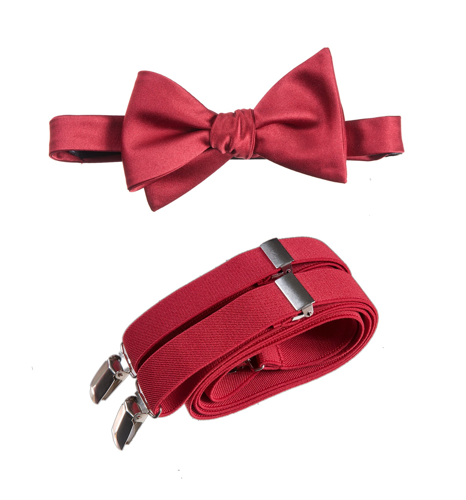 New in box men's self tied bowtie set solid 100% polyester wedding prom burgundy 