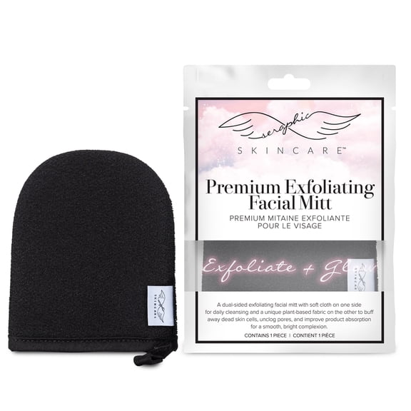 Seraphic Skincare Premium Exfoliating Facial Mitt – 100% Vegan Dual-Sided Face Mitten with Viscose & Washcloth – Facial Scrub Pad for Gentle Cleansing & Exfoliation – Natural Dead Skin Remover