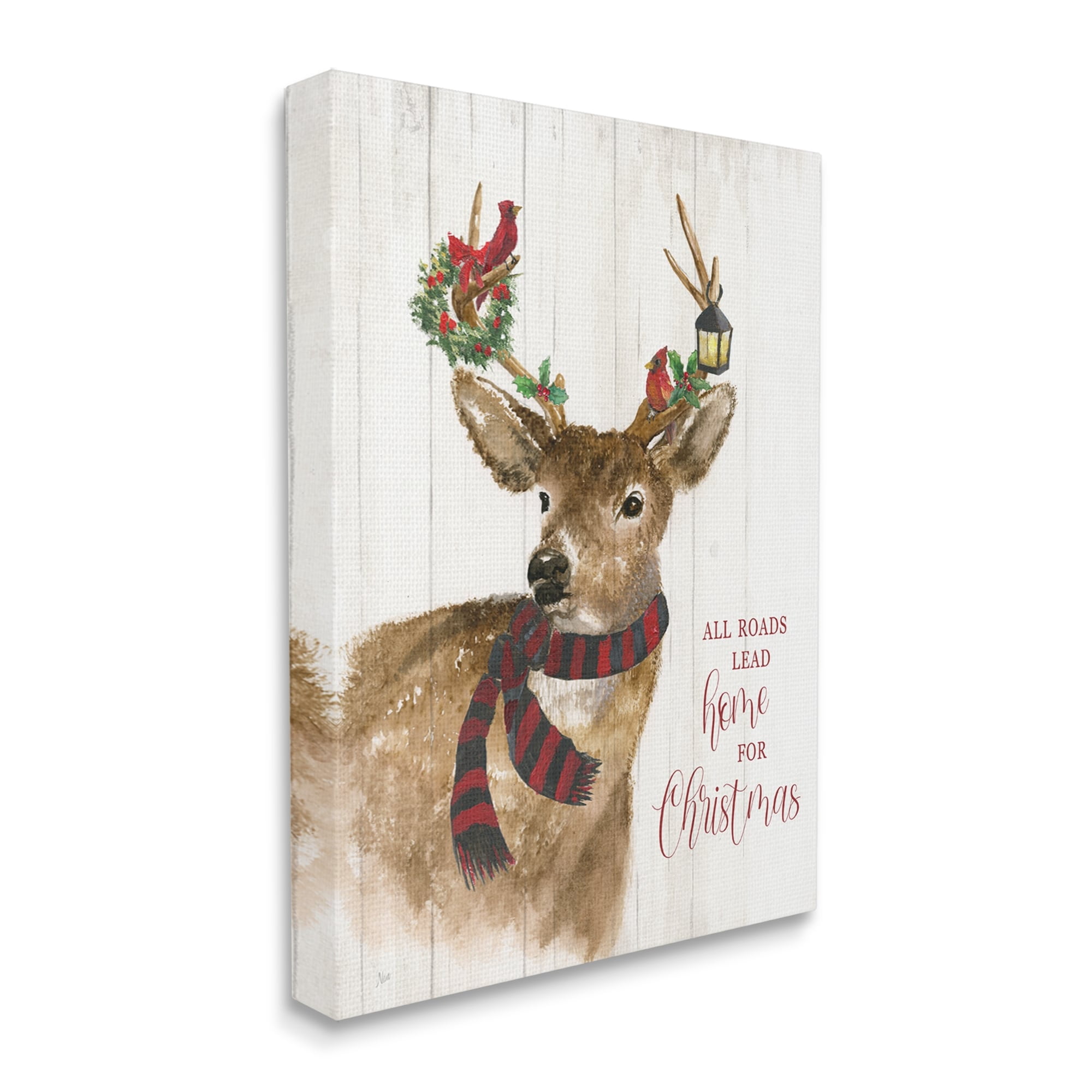 Stupell Industries All Roads Lead Home Christmas Deer Holiday Painting Gallery Wrapped Canvas Print Wall Art