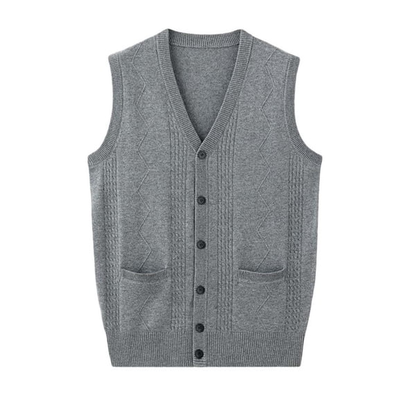 successthop Wool Sweaters for Men Cardigan Sleeveless Button Up V Neck Tops Winter Layer Look Knitwear with Pockets