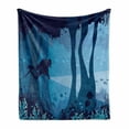 thumbnail image 1 of Diver Soft Flannel Fleece Throw Blanket, Shadowy Underwater Cave with Coral Reef Fish Types, Cozy Plush for Indoor and Outdoor Use, 60" x 80", Night Blue Sea Blue, by Ambesonne, 1 of 6