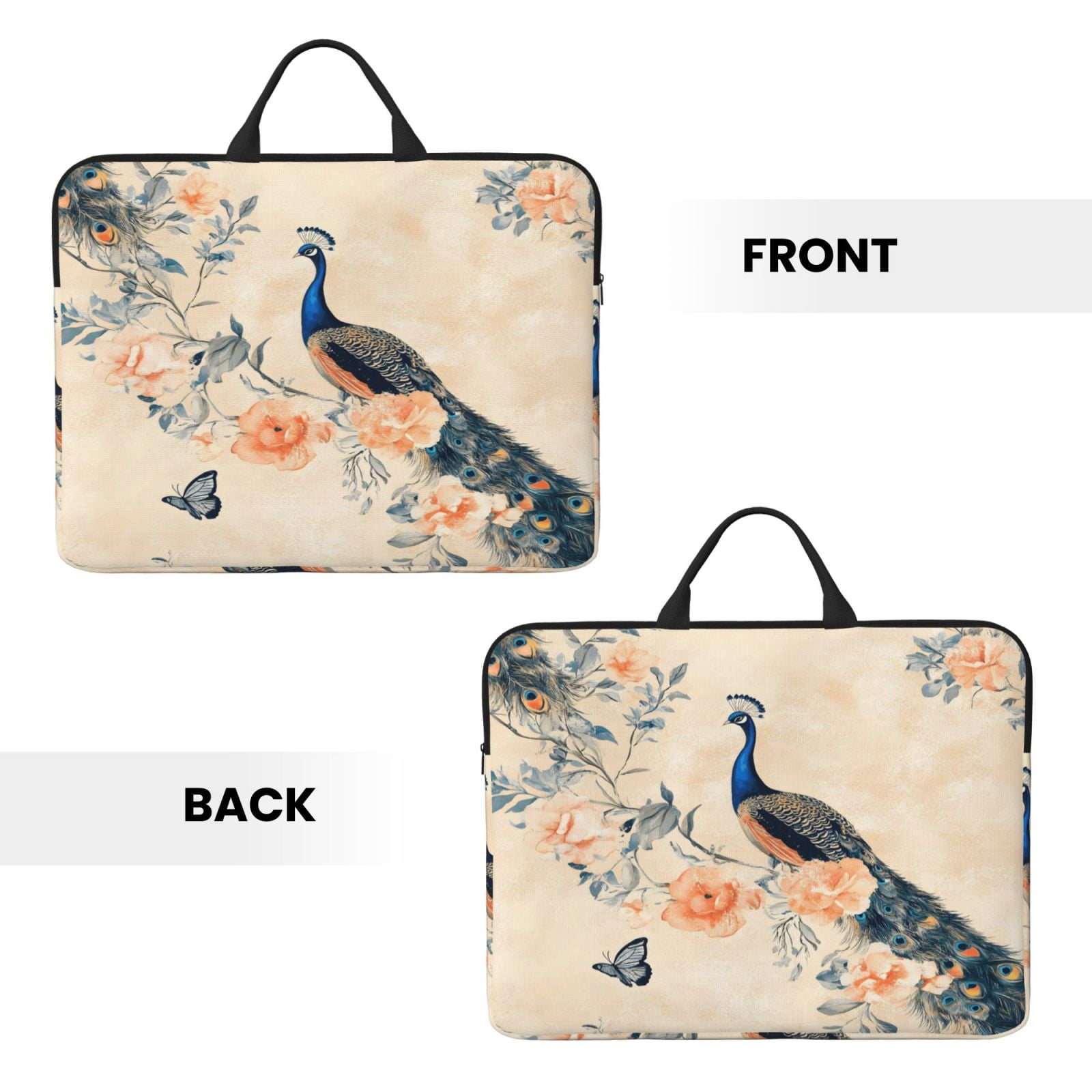 Laptop Sleeve Bag For Women Men 14inch Waterproof Durable Protective Computer Carrying Cover Handle Laptop Case Bag Art Peacock