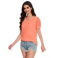 thumbnail image 6 of Women's V Neck Tops Puff Sleeve with Swiss Dot T-Shirts Summer Casual Loose Tshirts, 6 of 7