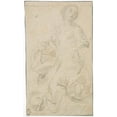 thumbnail image 2 of Guido Reni 12x18 Black Ornate Wood Framed Double Matted Museum Art Print Titled - Study of a Kneeling Female Figure (16th-17th Century), 2 of 5
