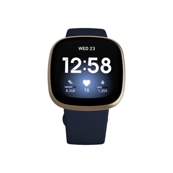 (Open Box) Fitbit Versa 3 - Soft gold aluminum - smart watch with band - silicone - midnight - band size: S/L - Wi-Fi, Bluetooth