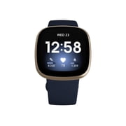 Open Box Fitbit Versa 3 - Soft gold aluminum - smart watch with band - silicone - midnight - band size S/L - Wi-Fi, Bluetooth