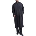 thumbnail image 1 of DondPO Chemises à Manches Longues pour Hommes Robe Décontractée Musulmane Arabe Col Moyen Couleur Unie Robe à Manches Longues Chemises pour Hommes Hauts Noirs 3TG, 1 of 5