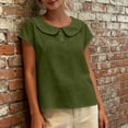 thumbnail image 5 of GUACER Short Sleeve Linen Cotton Tops for Women Peter Pan Collar Casual Button Placket Blouses Summer Shirts, 5 of 9