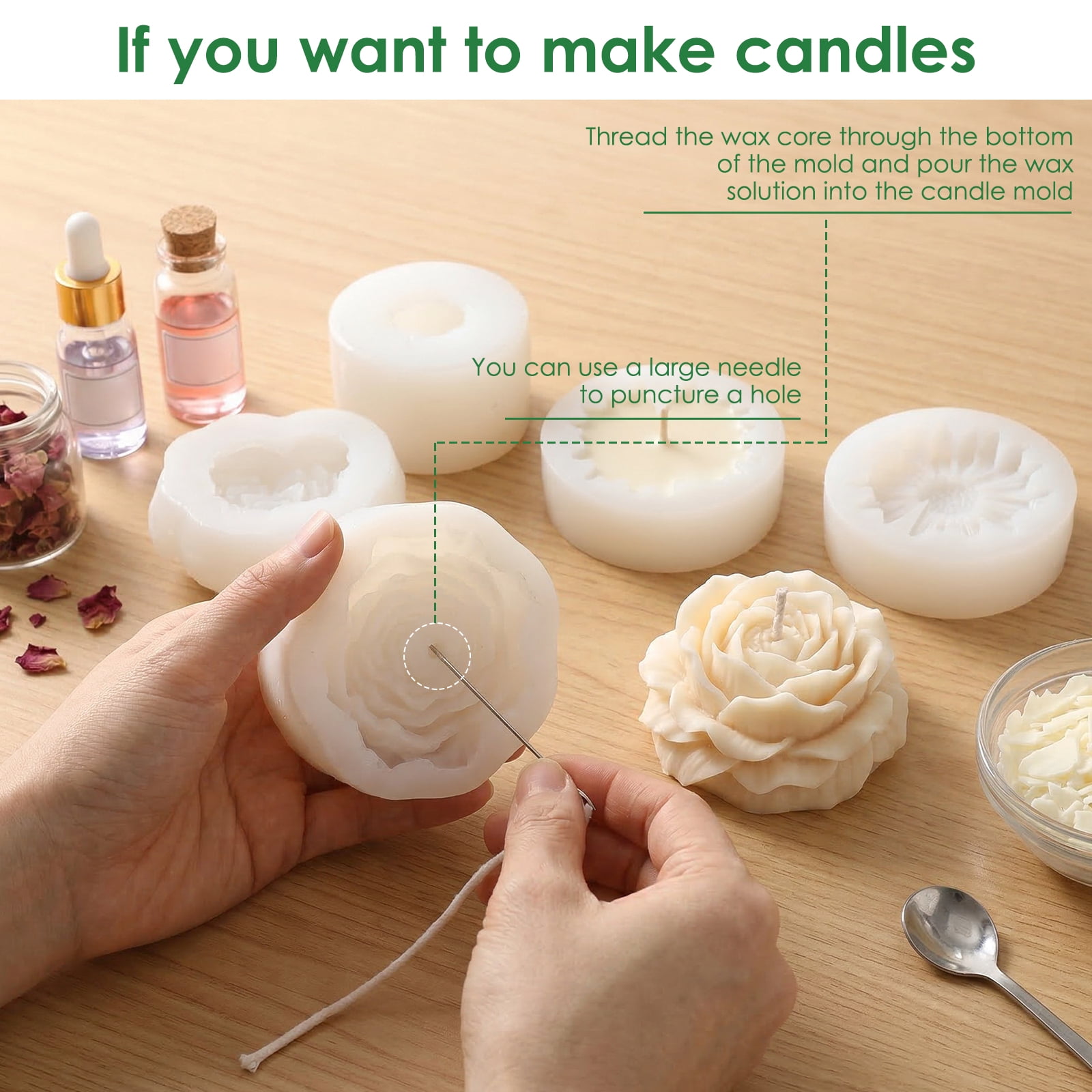 8PCS Flower Candle Molds for Valentine‘s Day Rose Tulip Silicone Candle 3D Mold Flower Shapes Moldes De Rosas Silicona para Velas for Soy Wax, Beeswax, Candle Making, Resin Craft