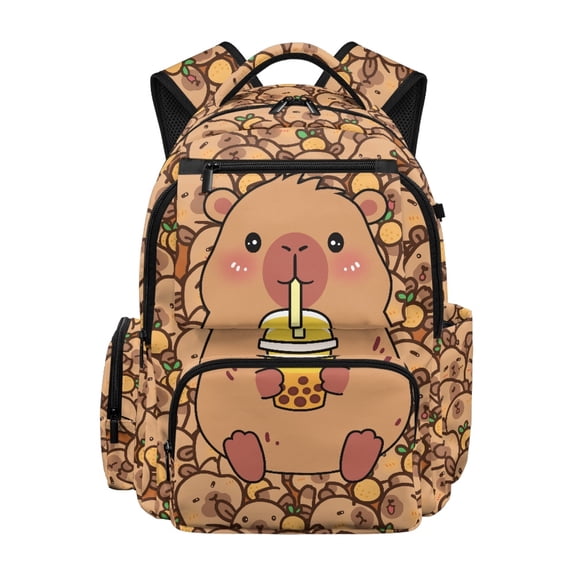 HELLHERO Padded Straps Cartoon School Bag for Travel High School, 600D Polyester Breathable Bookbag, Capybaras