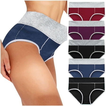 

QIPOPIQ Clearance Women s Underwears Solid Color Briefs High Waist Panties Plus Size Period Underwear 5 Pack S-5XL