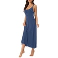 thumbnail image 4 of Vestido de pijama para mujer INSPIRE CHIC con tirantes de espagueti, escote redondo, espalda cruzada, camisón largo XL en azul oscuro, 4 of 6