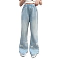 thumbnail image 4 of Dpytoraw Girls Flared Jeans, Tencel Bootcut Stretchy Summer Wide Leg Pants Blue Size 13-14 Years, 4 of 6
