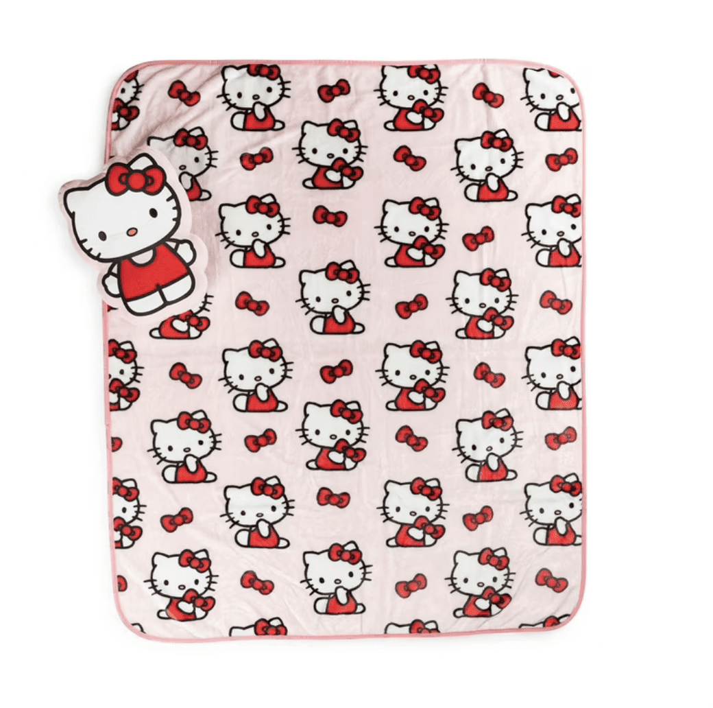 Hello Kitty Shaped Pillow And Throw Set, Pink