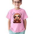 thumbnail image 2 of WEIYLL Girls T Shirts and Tops 3D Cartoon Sloth Print Sports Casual Comfortable Short Sleeve Kids Clothing for 6-7 Years, 2 of 4