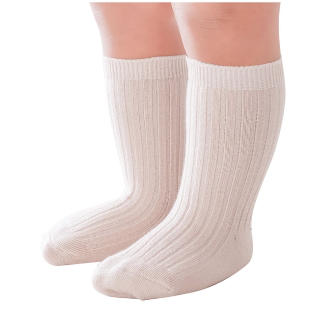 HAiming Kids Crew Socks Double Needle Mid Tube Solid Color Ribbed Knit Children's Sock for Boys Girls