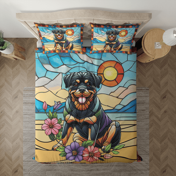 Lotusprinthandmade Rottweiler Dog Pattern Bedding Set, Multicolor, 88x88