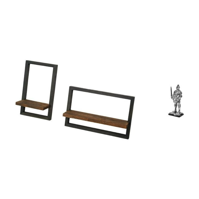 Estantes flotantes de madera de estilo rústico moderno con escultura de estatua de caballero vintage. Adorno creativo de mesa para cocina, oficina, co