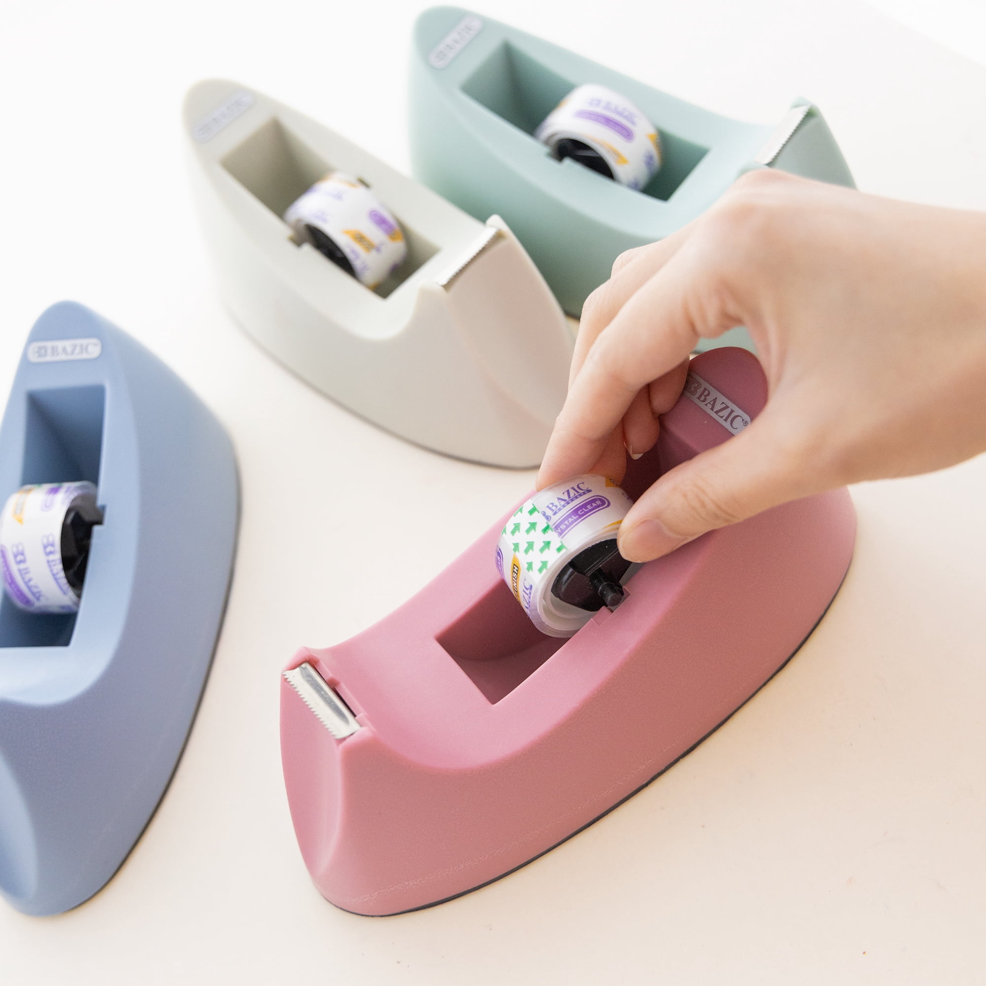 BAZIC Desktop Tape Dispenser w/ Tape Refill 3/4" x 250", 1" Core Non-Skid Base, 4-Pack