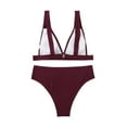 thumbnail image 5 of Jacenvly 2024 Bikinis for Juniors 2 Piece Soft Satiny Women's Bikini Set Swimsuit Two Piece Filled Bra Swimwear Beachwear Solid Casual Beach Bikini Wrap Wine, 5 of 7