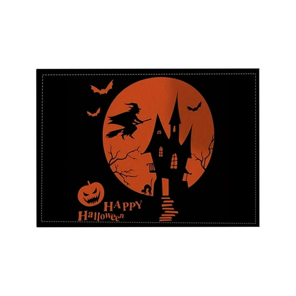 MOQIN Halloween Placemats 12"x17.7" Gothic Bat Placemats Kitchen Decoration Washable Witch Place Mats Rectangle Skull Table Mats for Halloween Dining Table Accessories(Orange/Black)