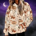 thumbnail image 7 of Frostluinai Womens Halloween Flannel Hooded Sweatshirt Long Sleeve with Pocket Ghosts Pumpkin Print Cozy Fuzzy Fleece Pullover Fall Spooky Season Top, 7 of 7