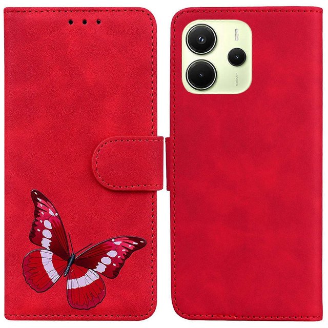 For Xiaomi Redmi Note 14 4G (164.84mm) Stand Case PU Leather Phone Cover Butterfly Printed - Green