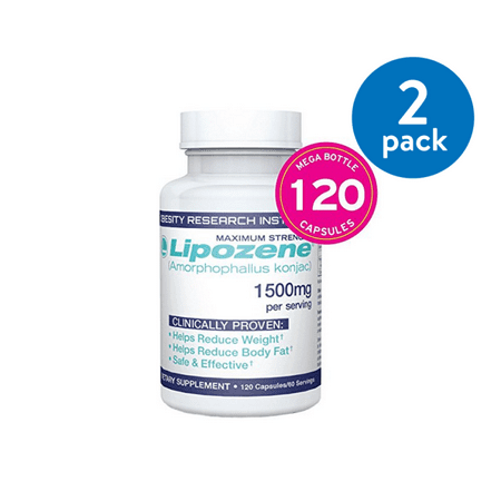 (2 Pack) Lipozene Mega Bottle Fat Burner & Appetite Suppressant Weight Loss Pills, Capsules, 120