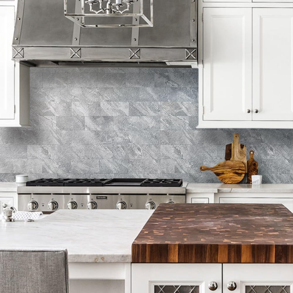 100-piece Peel And Stick Backsplash Wall Tiles  3" X 6" Pvc Grey Marble Faux On For Kitchen Bathroom Laundry Room Camper Fireplace