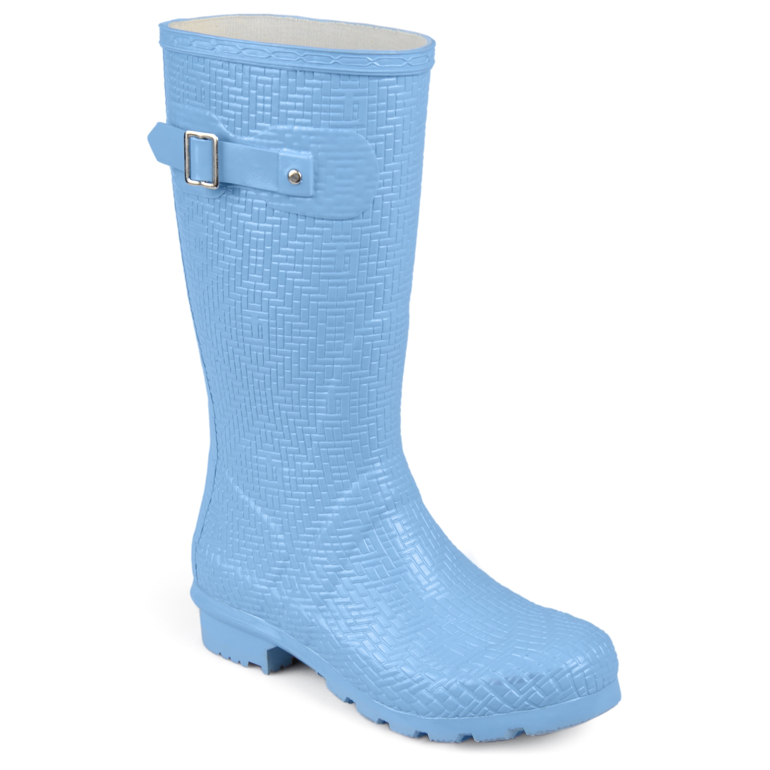 Brinley Co. Womens Midcalf Textured Basketweave Rubber Rainboots