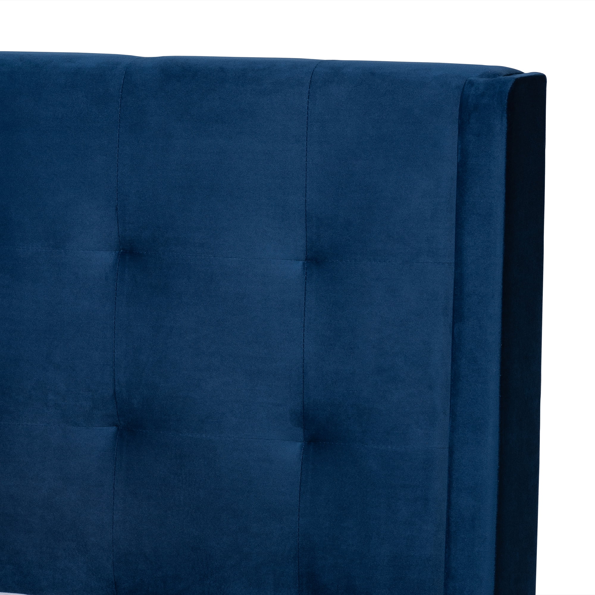Baxton Studio Gothard Modern and Contemporary Navy Blue Velvet Fabric Upholstered and Dark Brown Finished Wood King Size Platform Bed