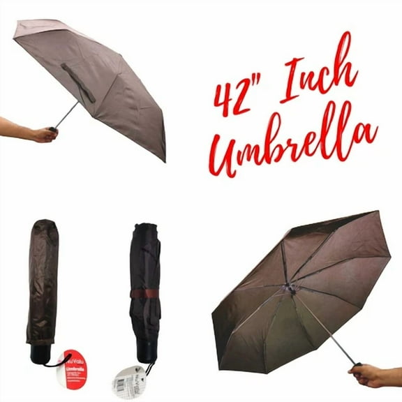 42" Umbrella Large Brown Three Folding Anti-Uv Windproof Big Rain Umbrella