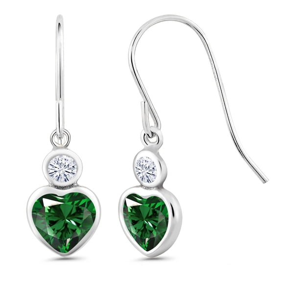 Gem Stone King 14K White Gold Dangle Earrings Heart Shape Nano Emerald Moissanite (1.20 Cttw)