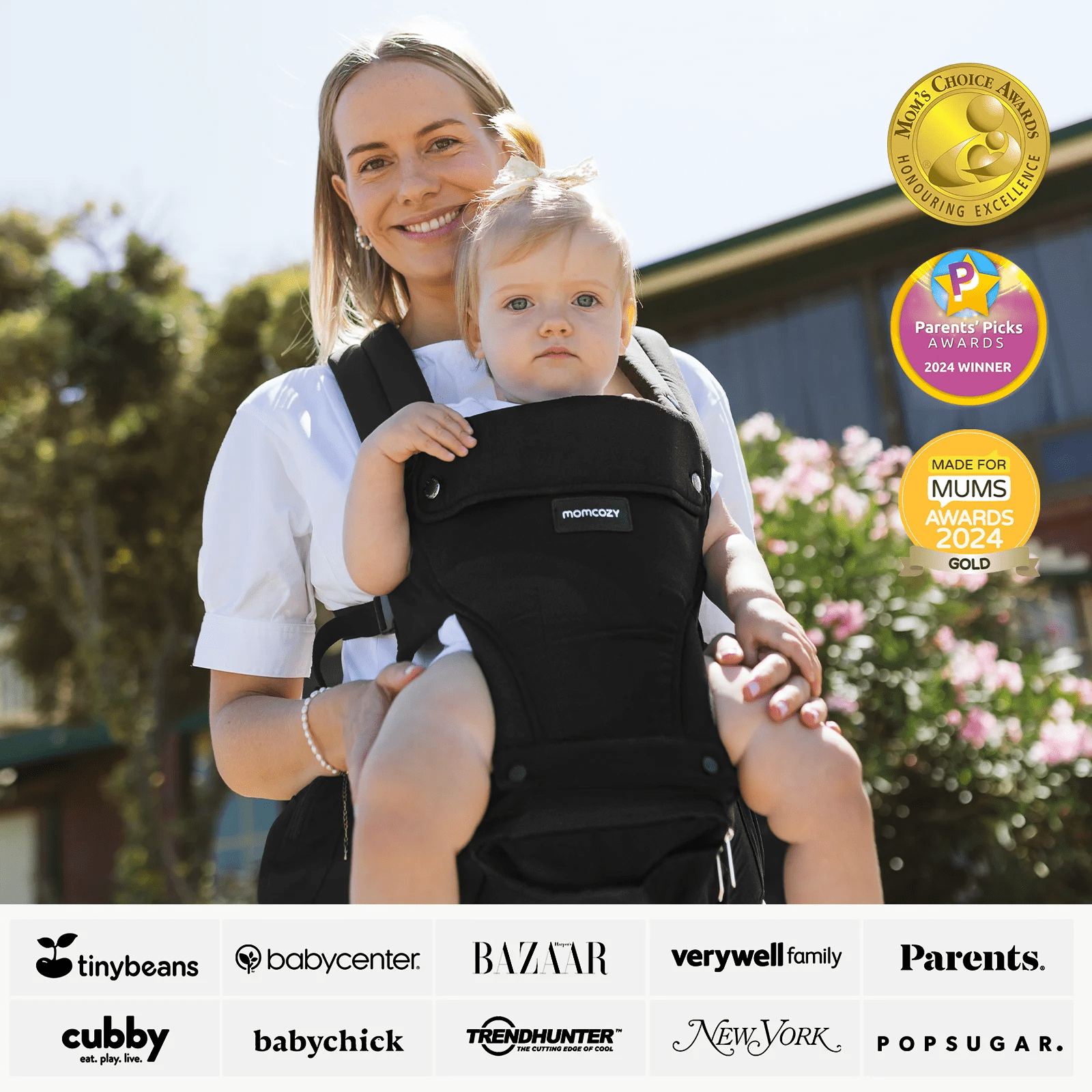 Momcozy Baby Carrier with Hip Seat, 2-in-1 Detachable Hip Seat Carrier for Toddlers up to 44lbs, Forward-Facing Carry for Active Babies Fits Waist Sizes up to 47 Inches