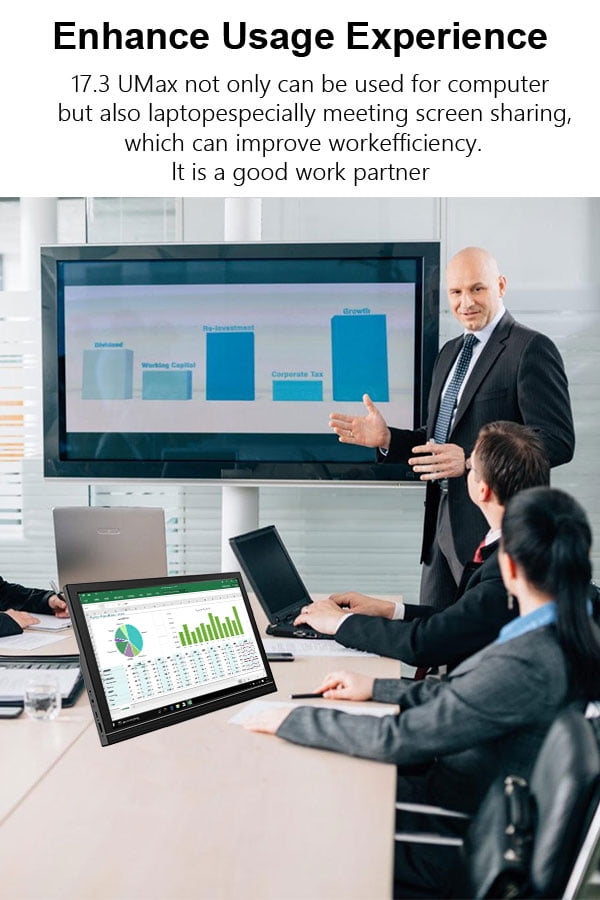 17.3 Inch Non-Touch Portable Monitor, 1600x900 HD Resolution, External Second Monitor for Laptop, PC, Phone, Gaming Devices