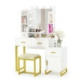 thumbnail image 4 of Vanity Set with LED Lighted Mirror, Large Makeup Desk Vanity Table with Cushioned Stool, Storage Shelves, Drawers, Dressing Table for Bedroom (White) by PAKASEPT, 4 of 10