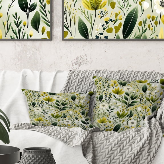 Designart "Botanical Greenery In Meadow Hues I" Botanical Printed Throw Pillow