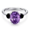 thumbnail image 3 of Gem Stone King 2.84 Ct Oval Purple Amethyst Black Diamond 925 Sterling Silver Ring, 3 of 6