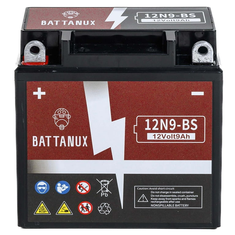 Battanux 12N9-BS AGM Battery, 12V 9Ah, for ATV/UTV Motorcycle