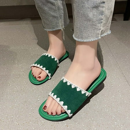 

Dezsed Womens Slip on Sandals Summer Sandals Ladies Wide Strap Round Toe Casual Slippers Beach Flat Shoes Green 39 on Clearance
