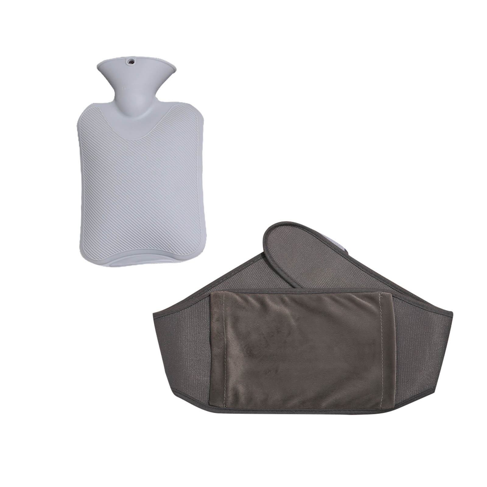 Belt + Gray Hot Water Bottle, Plush Belt Set, Rubber Hot Water Bottle